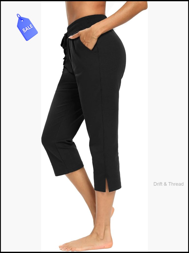 Casual Summer Wide Leg Crop Pants Loose Comfy Drawstring Jogger With Pockets